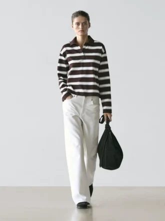 Striped Long Sleeve Cotton Polo Shirt