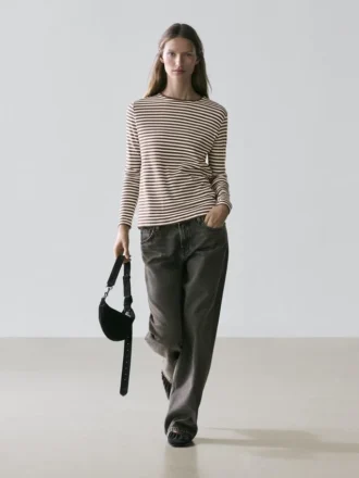 Striped Long Sleeve T-Shirt with Contrast Detail