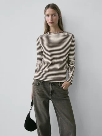 Striped Long Sleeve T-Shirt with Contrast Detail