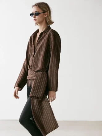 Striped Shirt with Scarf Detail