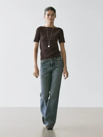 Striped Short Sleeve Boat Neck T-Shirt