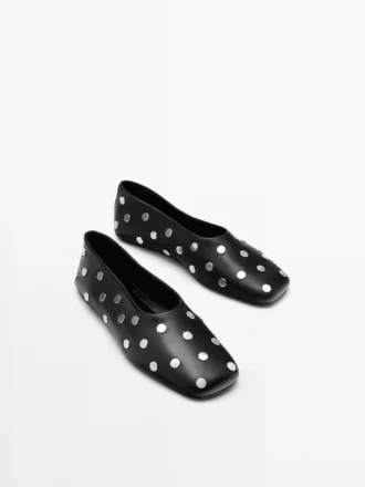 Studded Ballet Flats with Square Vamp
