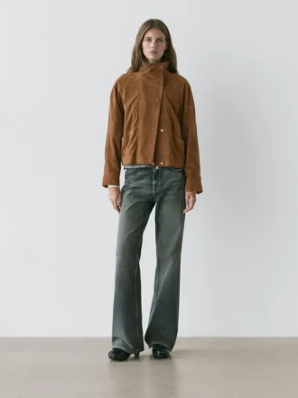 Suede Leather Jacket with Buttons