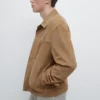 Suede Leather Jacket with Pocket Detail