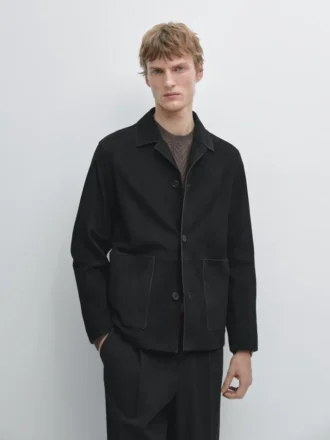 Suede Leather Jacket with Pockets