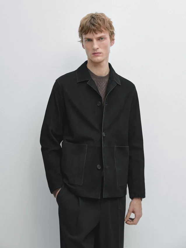 Suede Leather Jacket with Pockets Suede Leather Jacket with Pockets