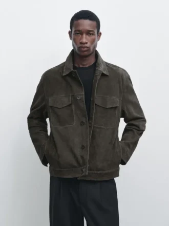 Suede Leather Jacket with Pockets