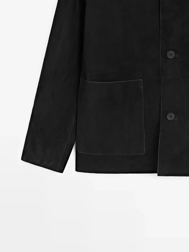 Suede Leather Jacket with Pockets Suede Leather Jacket with Pockets