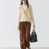 Suede Leather Wide-Leg Trousers with Pockets