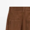 Suede Leather Wide-Leg Trousers with Pockets
