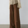 Suede Leather Wide-Leg Trousers with Pockets