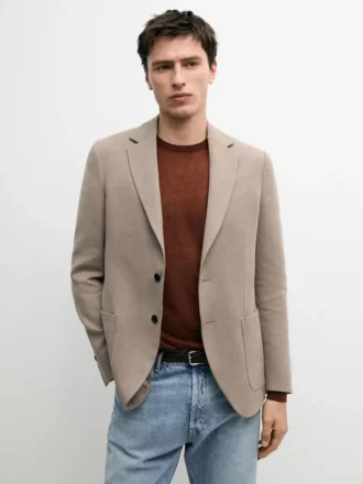 Tailored Fit Linen Blazer with Pocket Details