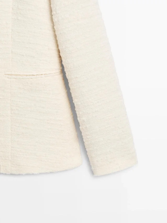 Textured Wool Blend Jacket with Rhinestone Buttons Textured Wool Blend Jacket with Rhinestone Buttons