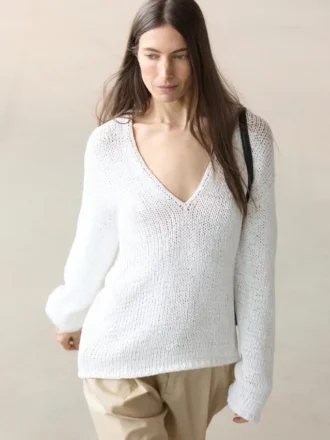 V-Neck Cutwork Sweater