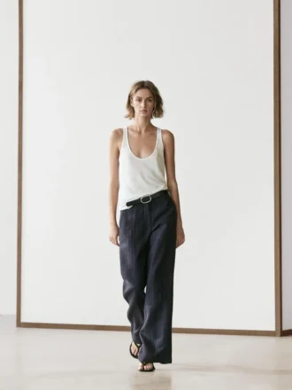 Wide-Leg Pinstripe Linen Trousers