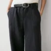 Wide-Leg Pinstripe Linen Trousers