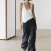 Wide-Leg Pinstripe Linen Trousers
