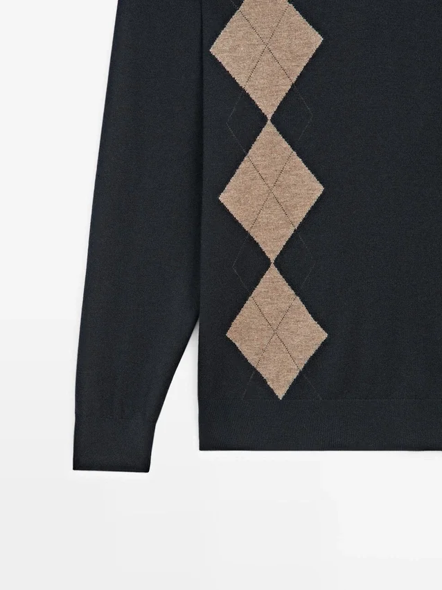 Wool Blend Argyle Knit Polo Sweater Wool Blend Argyle Knit Polo Sweater