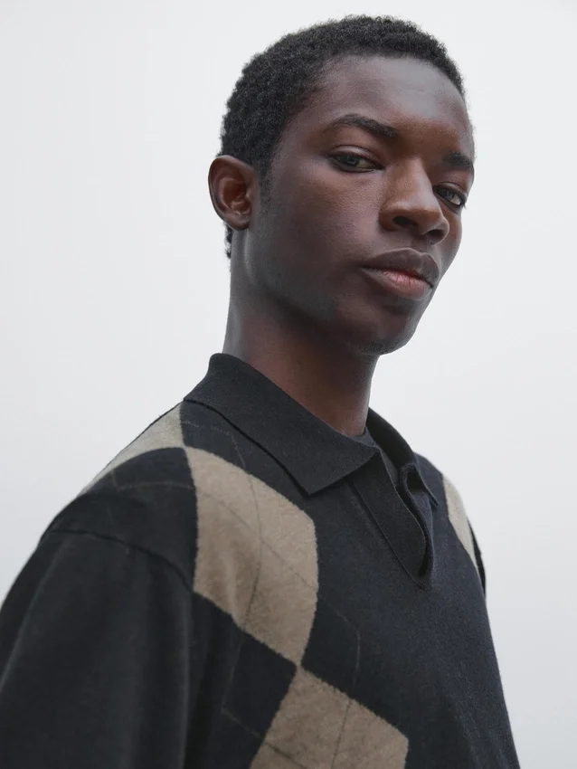 Wool Blend Argyle Knit Polo Sweater Wool Blend Argyle Knit Polo Sweater