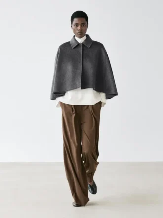 Wool Blend Cape with Shirt Collar