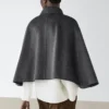 Wool Blend Cape with Shirt Collar