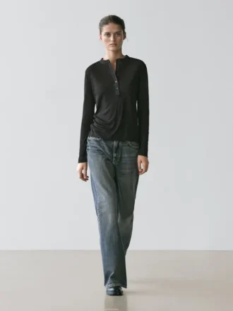 Wool Blend Henley Neck T-Shirt