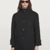 Wool Blend High Neck Coat with Button Fastening