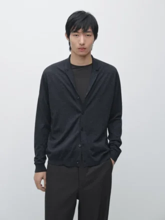 Wool Blend Knit Cardigan with Lapel Collar