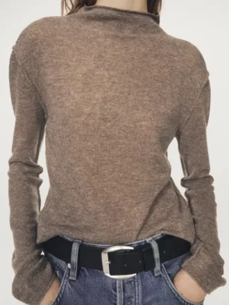 Wool Blend Knit Sweater with Mock Turtleneck