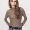 Wool Blend Knit Sweater with Mock Turtleneck