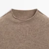 Wool Blend Knit Sweater with Mock Turtleneck